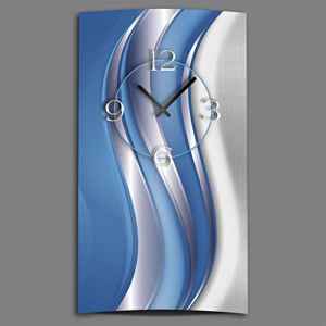 Abstrakt blau silber hochkant Designer Wanduhr modernes Wanduhren Design leise kein ticken dixtime 3D-0026  | Abstrakt  | Silber  | Blau  | geräuschlose Wanduhr